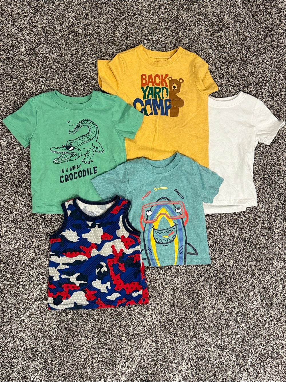 garanimals 18 M Short Sleeve Graphic Tees-Yellow, Green, Teal, White & Navy Mix